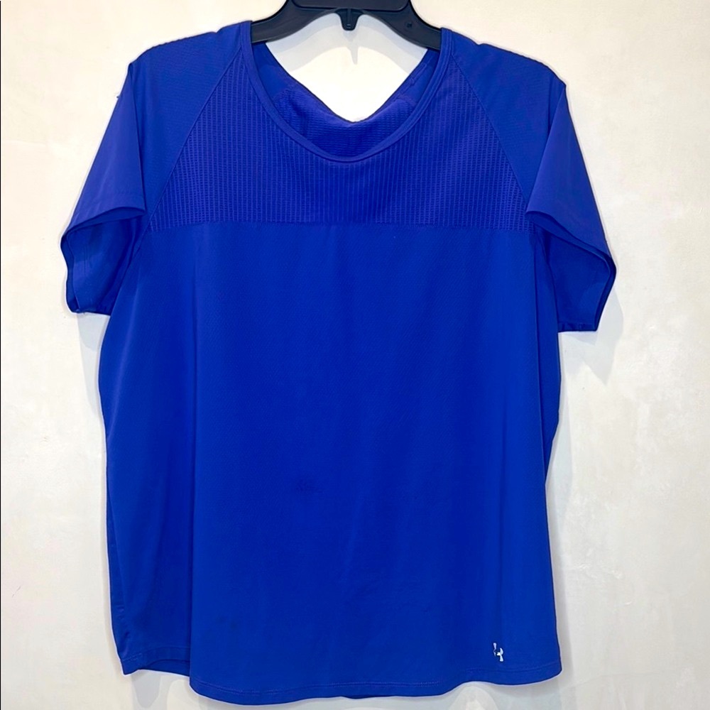 NWOT Under Armour Royal Blue/Purple limited open back short sleeve Athletic Tee